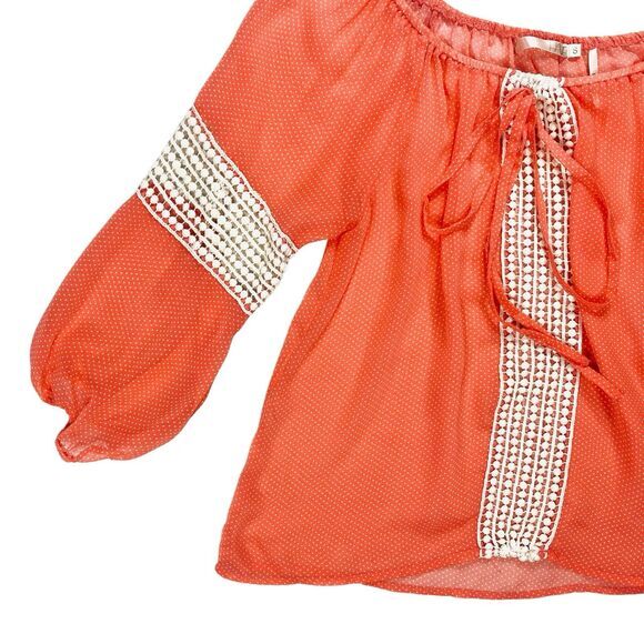 HAVE Embroidered Top Womens S Orange White Polka Dot Summer Boho Comfy Blouse - Picture 3 of 16